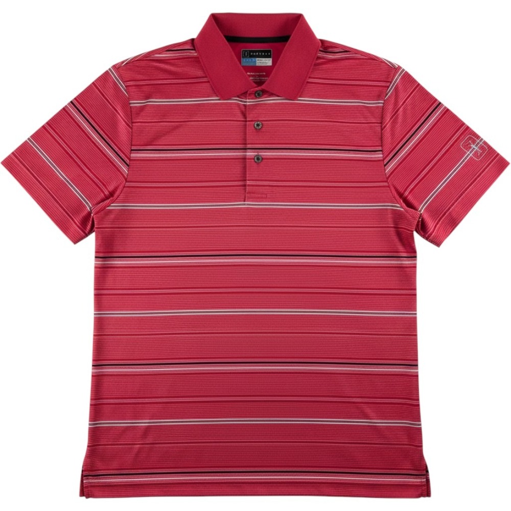 PGA Tour Polo Shirt Mens Medium Red Excellent Striped Athletic Fit Pro Series